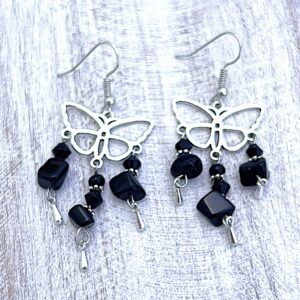 Black Onyx Butterfly Chandelier Earrings