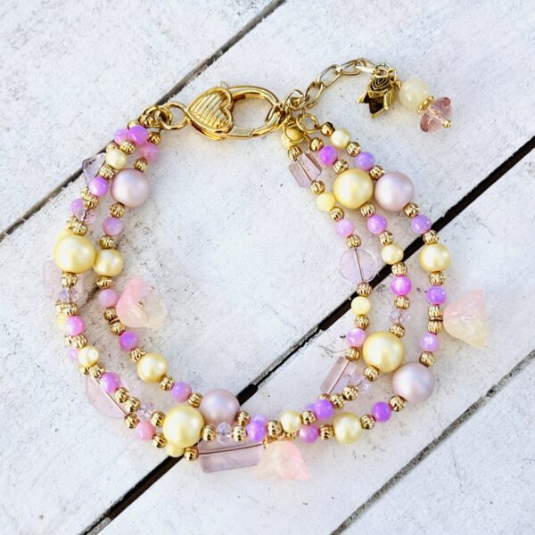 Pink and Yellow Tulip Multi-Strand Bracelet & Earrings Set - Image 2