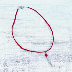 Feather on Red suede Necklace