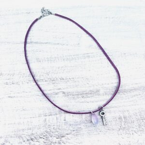Key and Glass on Lavender Cord Necklace