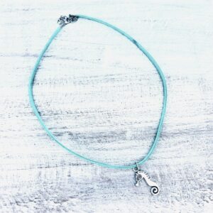 Seahorse Teal Suede Necklace
