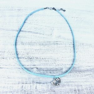 Double Fish Teal Suede Necklace
