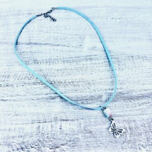 Teal Butterfly Suede Necklace
