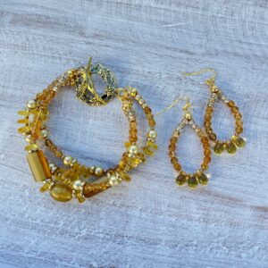 Amber & Glass Multi-Strand Bracelet and Earring Set