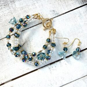 Teal and Clear Multi-Strand Bracelet & Earrings set