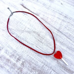 Red Heart Lollipop Faux Suede Necklace