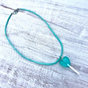 Teal Heart Lollipop Faux Suede Necklace