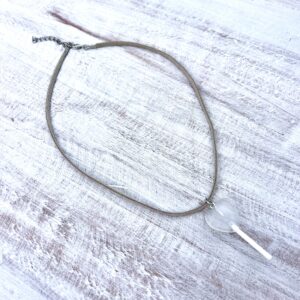 Gray Heart Lollipop Faux Suede Necklace