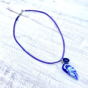 Purple & Teal Polymer Clay Feather Faux Suede Necklace