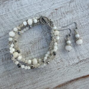 Quartz & Milk White Glass Multi-Strand Bracelet & Earrings Set