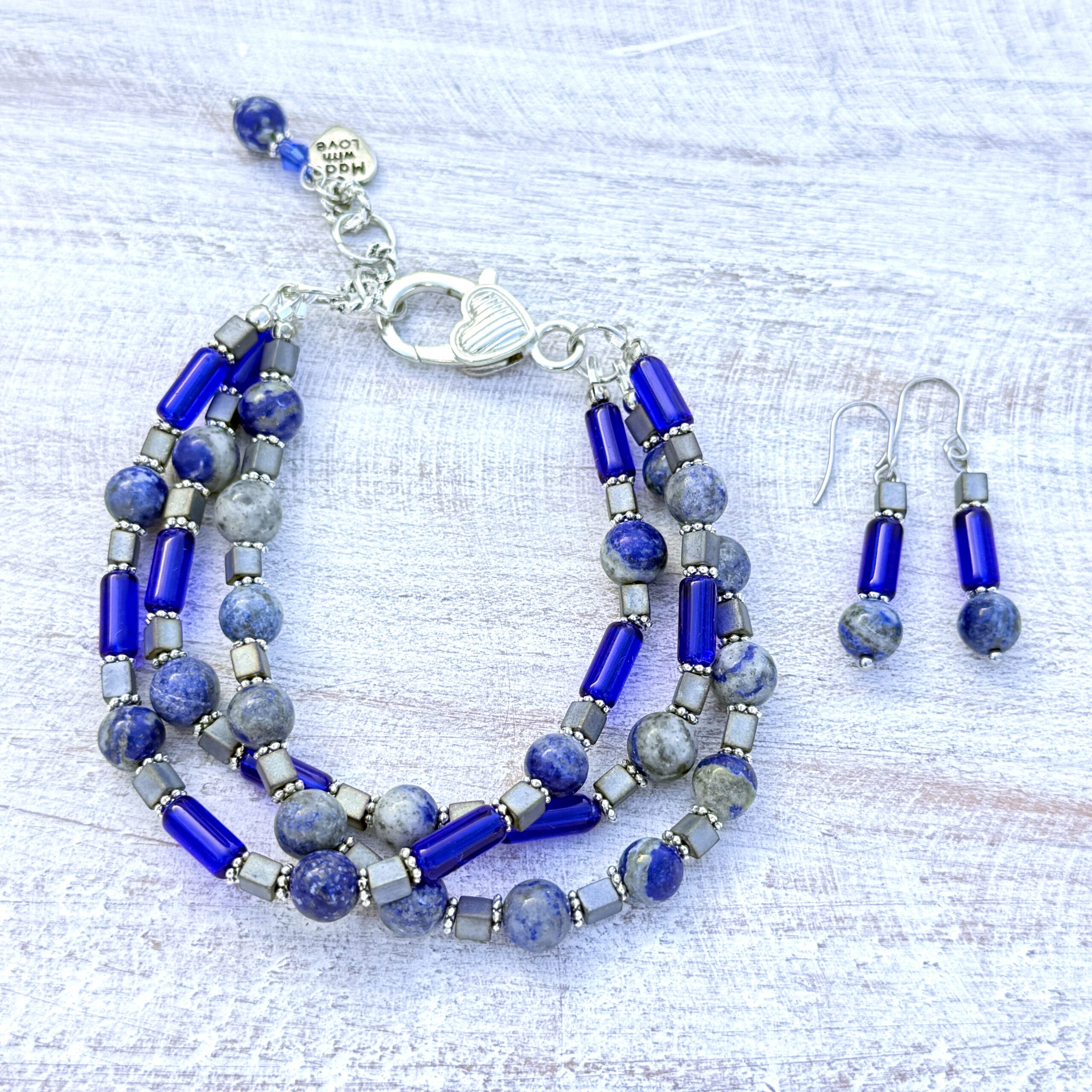 Blue Sodalite and Royal Blue Tube Glass Multi-Strand Bracelet