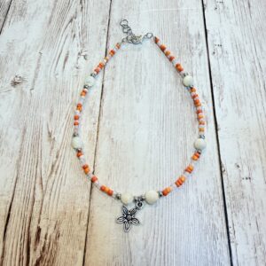 Orange Flower Mother of Pearl & Seed Bead Anklet