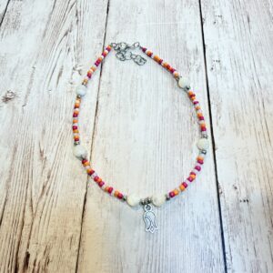 Tulip Mother of Pearl & Pink and Orange Seed Bead Anklet