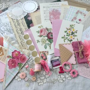 Pink Junk Journal Kit | Vintage Ephemera Pack, Shabby Chic Paper Craft Supplies