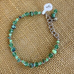 Emerald Green Beaded Bracelet with Crystal Accents