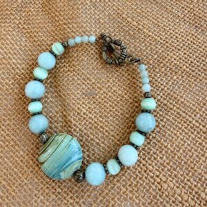 Seafoam Beaded Bracelet with Marbled Focal
